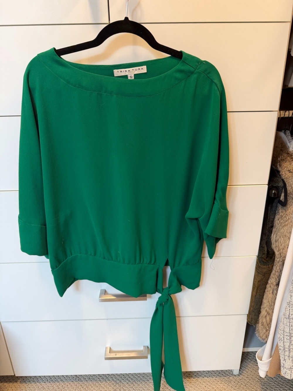 Trina Turk Emerald Green Tie-Hem Blouse
